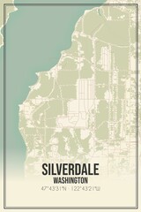 Retro US city map of Silverdale, Washington. Vintage street map.