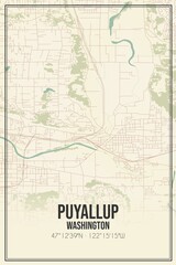 Retro US city map of Puyallup, Washington. Vintage street map.