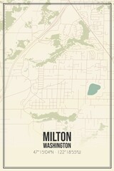 Retro US city map of Milton, Washington. Vintage street map.