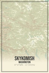 Retro US city map of Skykomish, Washington. Vintage street map.