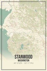Retro US city map of Stanwood, Washington. Vintage street map.