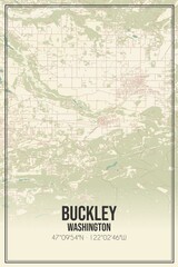 Retro US city map of Buckley, Washington. Vintage street map.