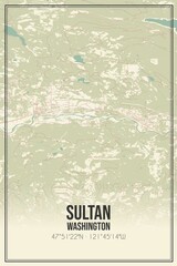 Retro US city map of Sultan, Washington. Vintage street map.