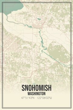 Retro US city map of Snohomish, Washington. Vintage street map.