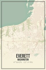 Retro US city map of Everett, Washington. Vintage street map.