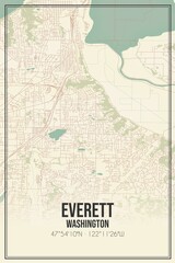 Retro US city map of Everett, Washington. Vintage street map.
