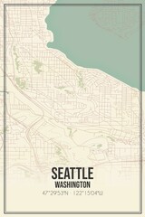 Fototapeta na wymiar Retro US city map of Seattle, Washington. Vintage street map.