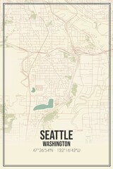 Retro US city map of Seattle, Washington. Vintage street map.