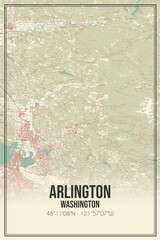 Retro US city map of Arlington, Washington. Vintage street map.