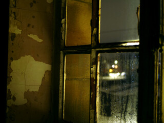 Grunge old window with peeling paint medium shot 