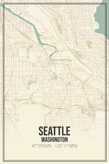 Fototapeta na wymiar Retro US city map of Seattle, Washington. Vintage street map.
