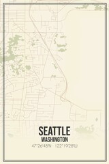 Retro US city map of Seattle, Washington. Vintage street map.