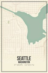 Retro US city map of Seattle, Washington. Vintage street map.