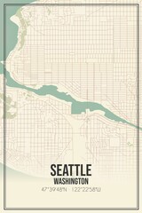 Retro US city map of Seattle, Washington. Vintage street map.