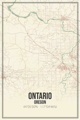 Retro US city map of Ontario, Oregon. Vintage street map.