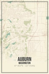 Retro US city map of Auburn, Washington. Vintage street map.