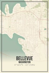 Retro US city map of Bellevue, Washington. Vintage street map.