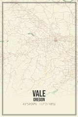 Retro US city map of Vale, Oregon. Vintage street map.