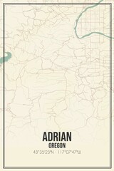 Retro US city map of Adrian, Oregon. Vintage street map.