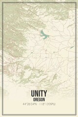 Retro US city map of Unity, Oregon. Vintage street map.
