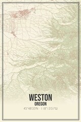 Retro US city map of Weston, Oregon. Vintage street map.