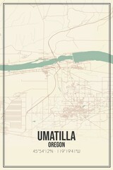 Retro US city map of Umatilla, Oregon. Vintage street map.
