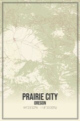 Retro US city map of Prairie City, Oregon. Vintage street map.