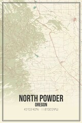 Retro US city map of North Powder, Oregon. Vintage street map.