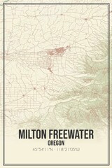 Retro US city map of Milton Freewater, Oregon. Vintage street map.