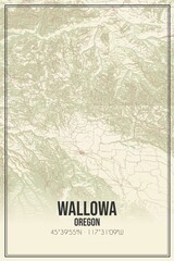 Retro US city map of Wallowa, Oregon. Vintage street map.