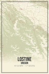 Retro US city map of Lostine, Oregon. Vintage street map.