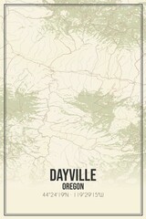 Retro US city map of Dayville, Oregon. Vintage street map.