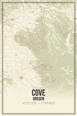 Retro US city map of Cove, Oregon. Vintage street map.