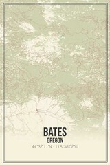 Retro US city map of Bates, Oregon. Vintage street map.