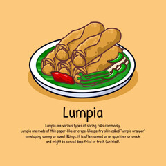 Lumpia crispy fried spring roll snack with vegetable bamboo shoots meat asian food 