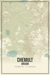 Retro US city map of Chemult, Oregon. Vintage street map.