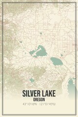 Retro US city map of Silver Lake, Oregon. Vintage street map.
