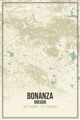 Retro US city map of Bonanza, Oregon. Vintage street map.