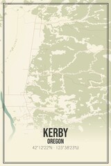 Retro US city map of Kerby, Oregon. Vintage street map.