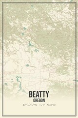 Retro US city map of Beatty, Oregon. Vintage street map.