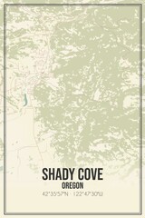 Retro US city map of Shady Cove, Oregon. Vintage street map.