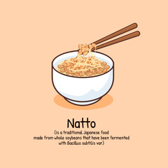 Natto fermented cuisine japanese food cartoon illustration