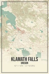Retro US city map of Klamath Falls, Oregon. Vintage street map.