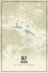 Retro US city map of Bly, Oregon. Vintage street map.