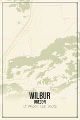 Retro US city map of Wilbur, Oregon. Vintage street map.