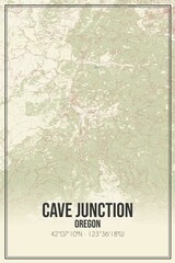 Retro US city map of Cave Junction, Oregon. Vintage street map.