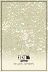 Retro US city map of Elkton, Oregon. Vintage street map.