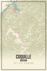 Retro US city map of Coquille, Oregon. Vintage street map.