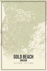 Retro US city map of Gold Beach, Oregon. Vintage street map.