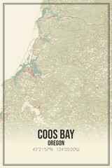 Retro US city map of Coos Bay, Oregon. Vintage street map.